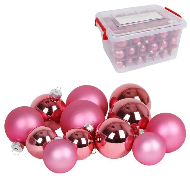 buri-glas-weihnachtskugel-set-72tlg-pink-mit-box-4-5-6-cm image 1