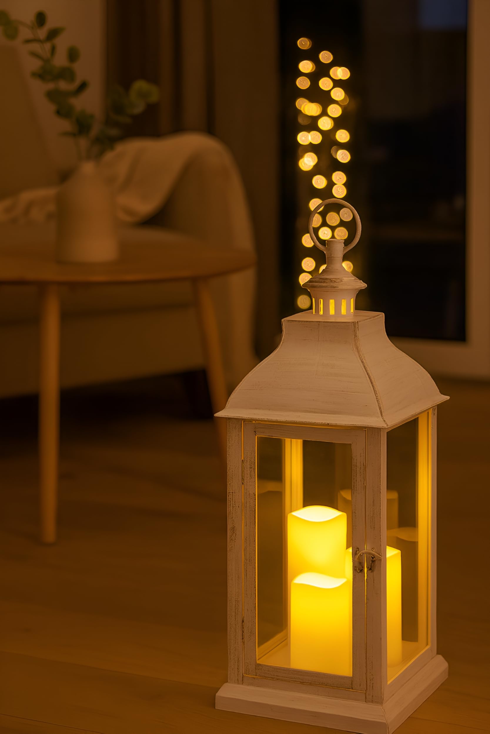 buri-xxl-laterne-60-cm-wei-mit-3-led-kerzen-timer image 2