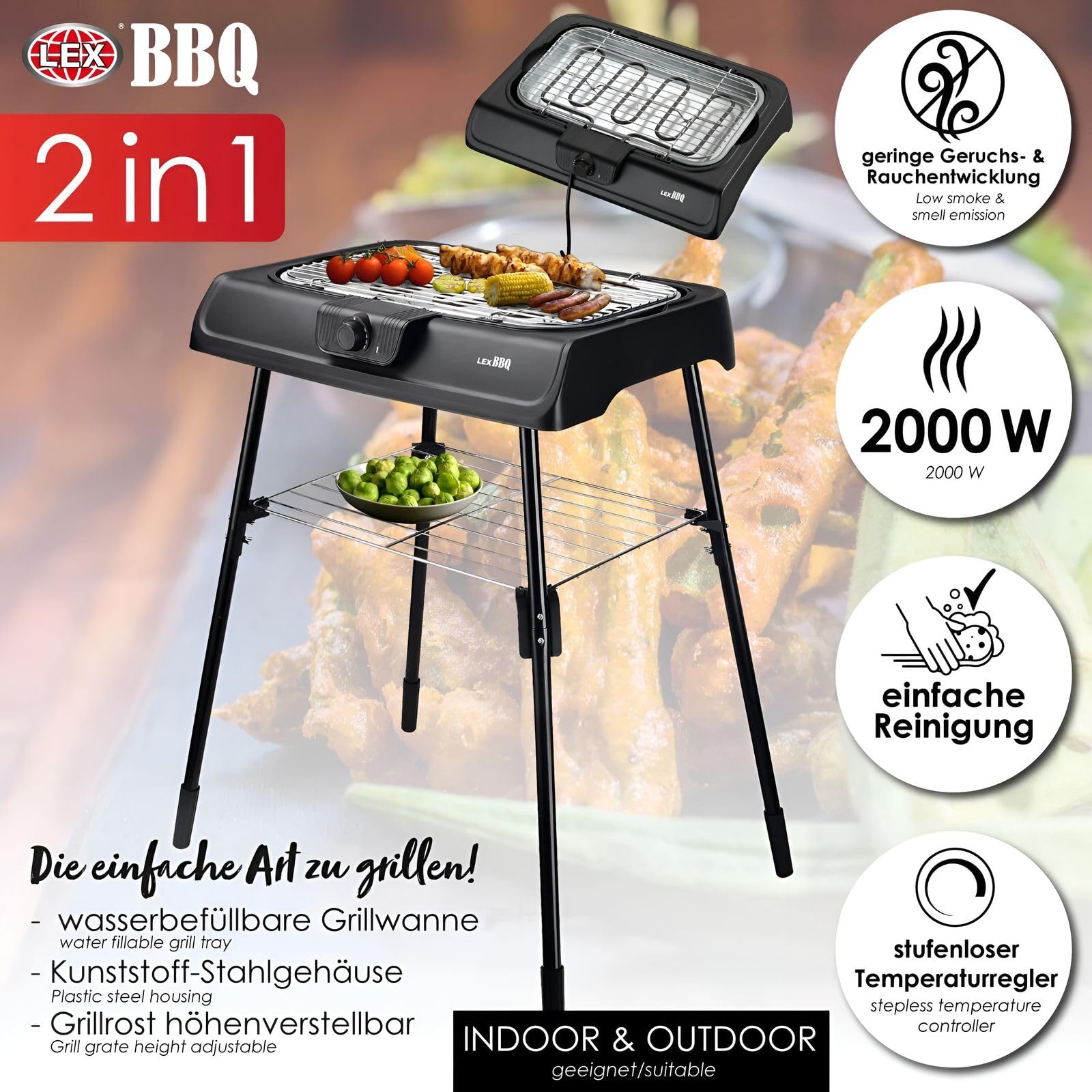 buri-lex-bbq-elektrogrill-2000-watt-2in1-tischgrill-und-standgrill-mit-edelstahl image 2