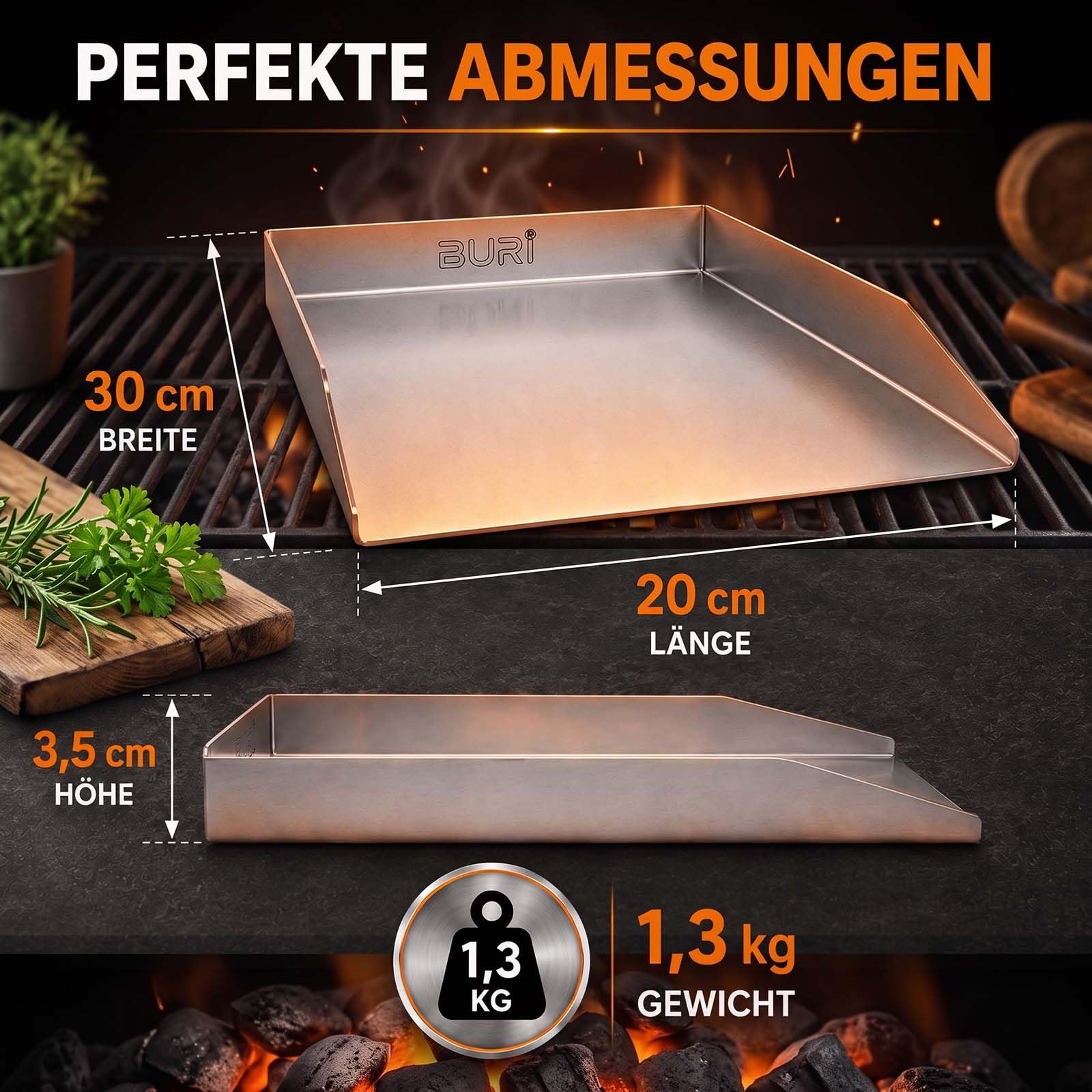 buri-plancha-grillplatte-30x20-cm-edelstahl-2-mm-offene-vorderseite-bbq image 2