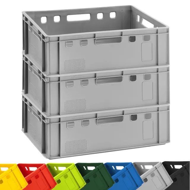buri-fleischkiste-e2-60x40x20-cm-grau-eurobox-stapelkiste-3er-set-hdpe-lebensmit image 1