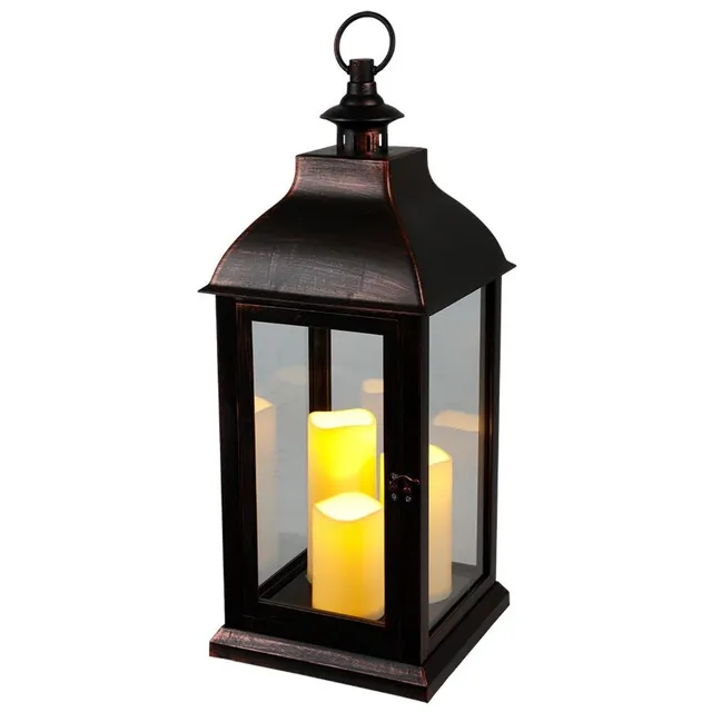 buri-xxl-laterne-vintage-60-cm-schwarz-mit-3-led-kerzen-timer image 1