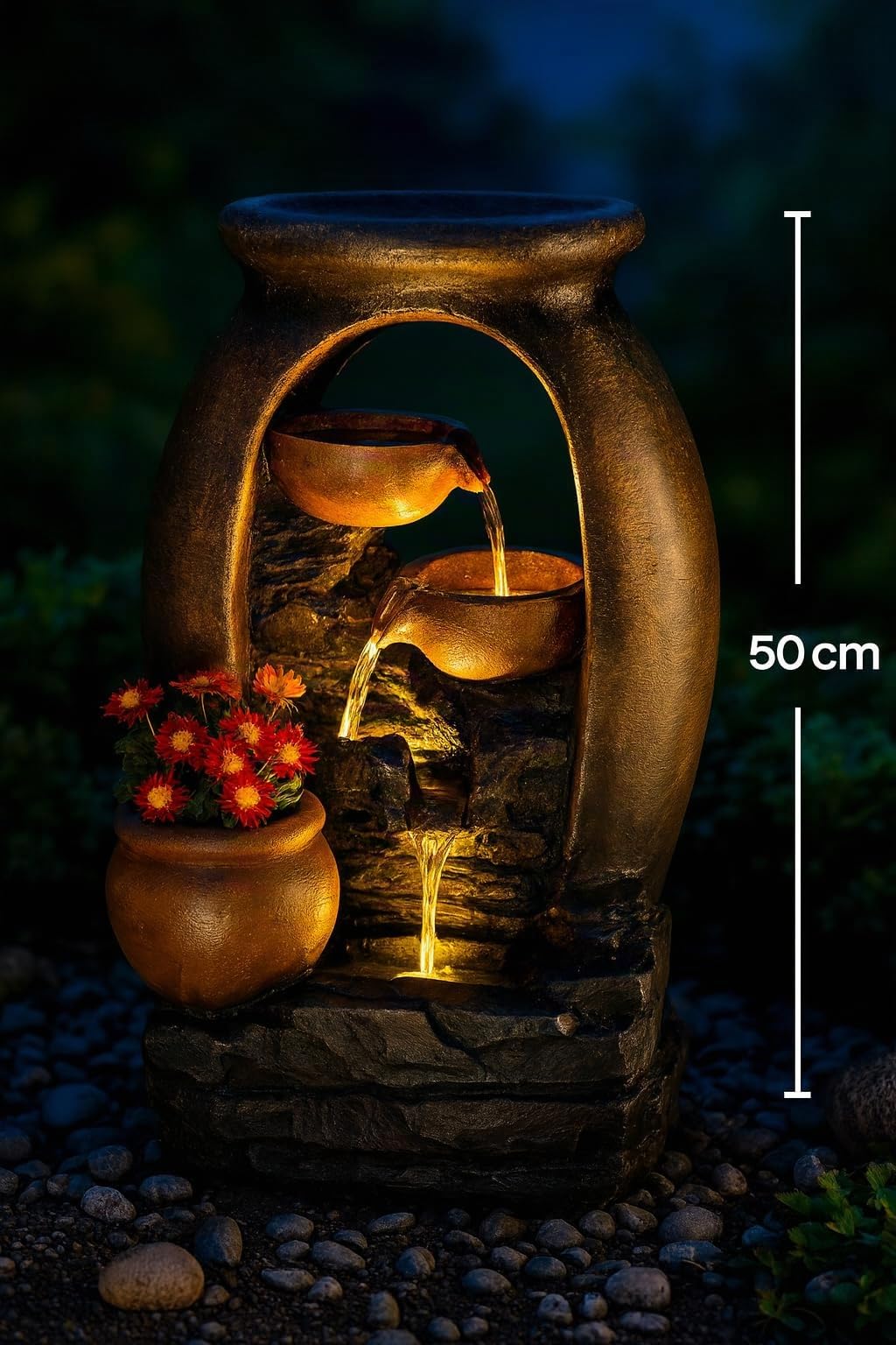 buri-led-gartenbrunnen-amphore-50-cm-wasserspiel-mit-pflanztopf-und-warmwei-er-l image 3
