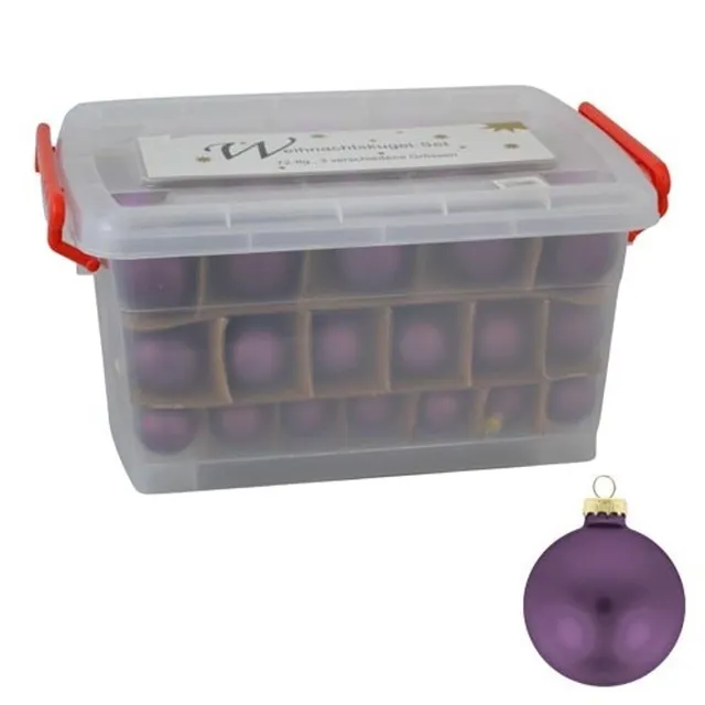 buri-glas-weihnachtskugel-set-72tlg-lila-mit-box-4-6-cm image 1