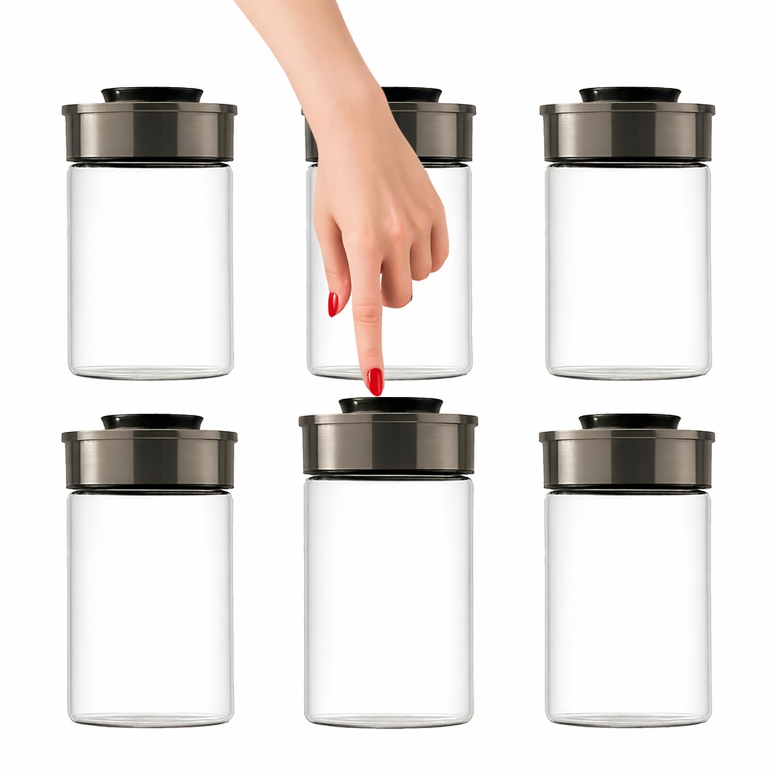 buri-vorratsdosen-glas-6x1000-ml-vakuum-klickverschluss-edelstahldeckel-set image 1