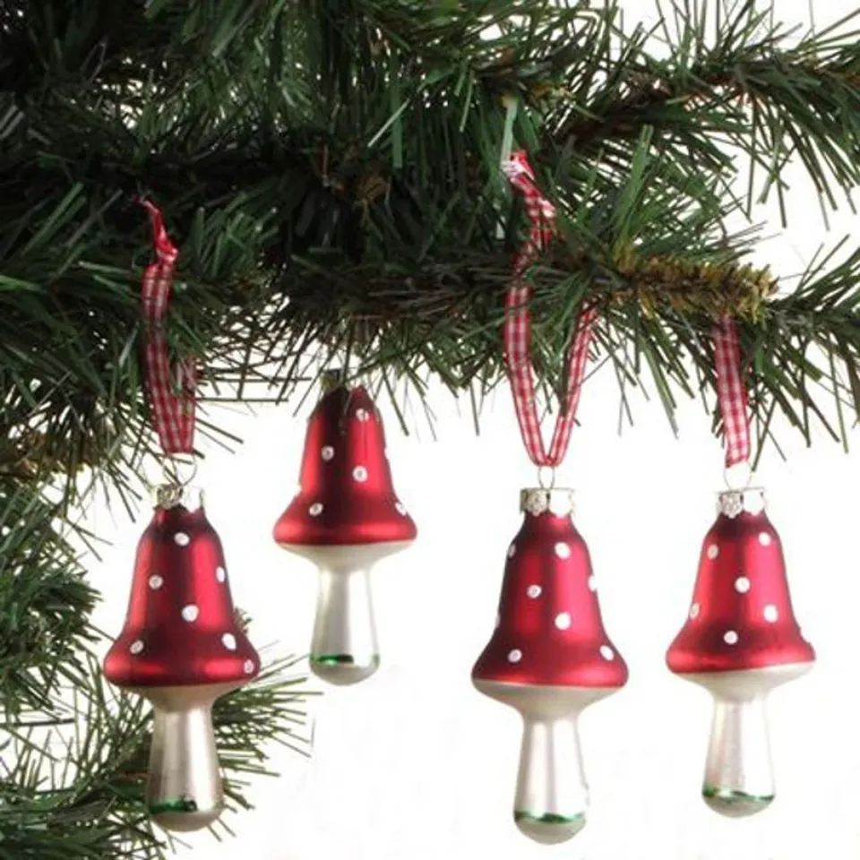 buri-weihnachtsbaumschmuck-pilz-4er-set-glas-fliegenpilz-anh-nger-rot-wei-8-cm image 1